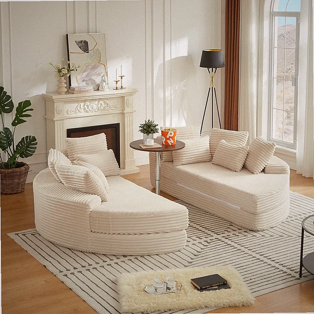 78.5-inch Corduroy Round Oversized Recliner, Converts Into Two Recliners, 2-In-1