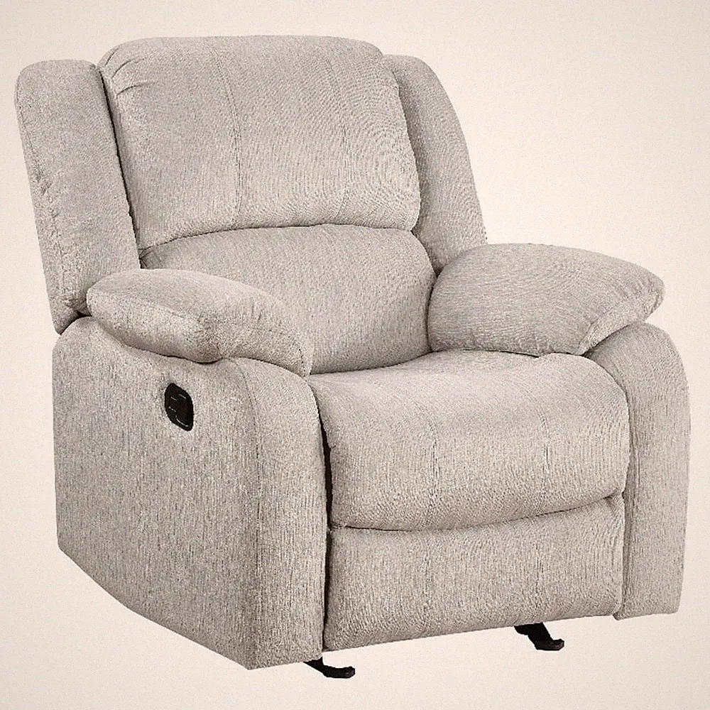 Chris 38 Inch Manual Glider Recliner Chair- Solid Wood- Light Gray Chenille
