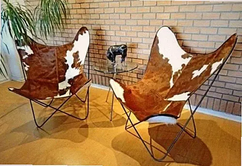 Cowhide Leather Butterfly Folding Chair Vintage Style Sling Seat Living Room Plw