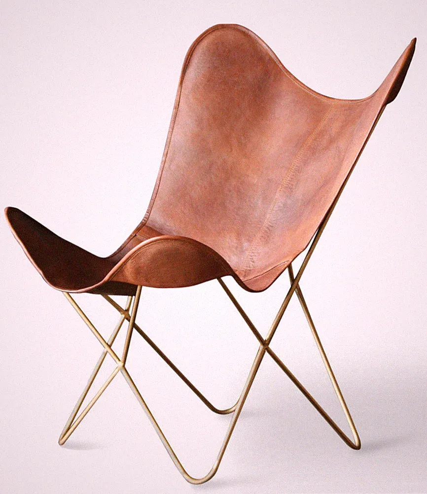 Handmade Vintage Buffalo Leather Butterfly Chair Lounge Modern Accent Folding