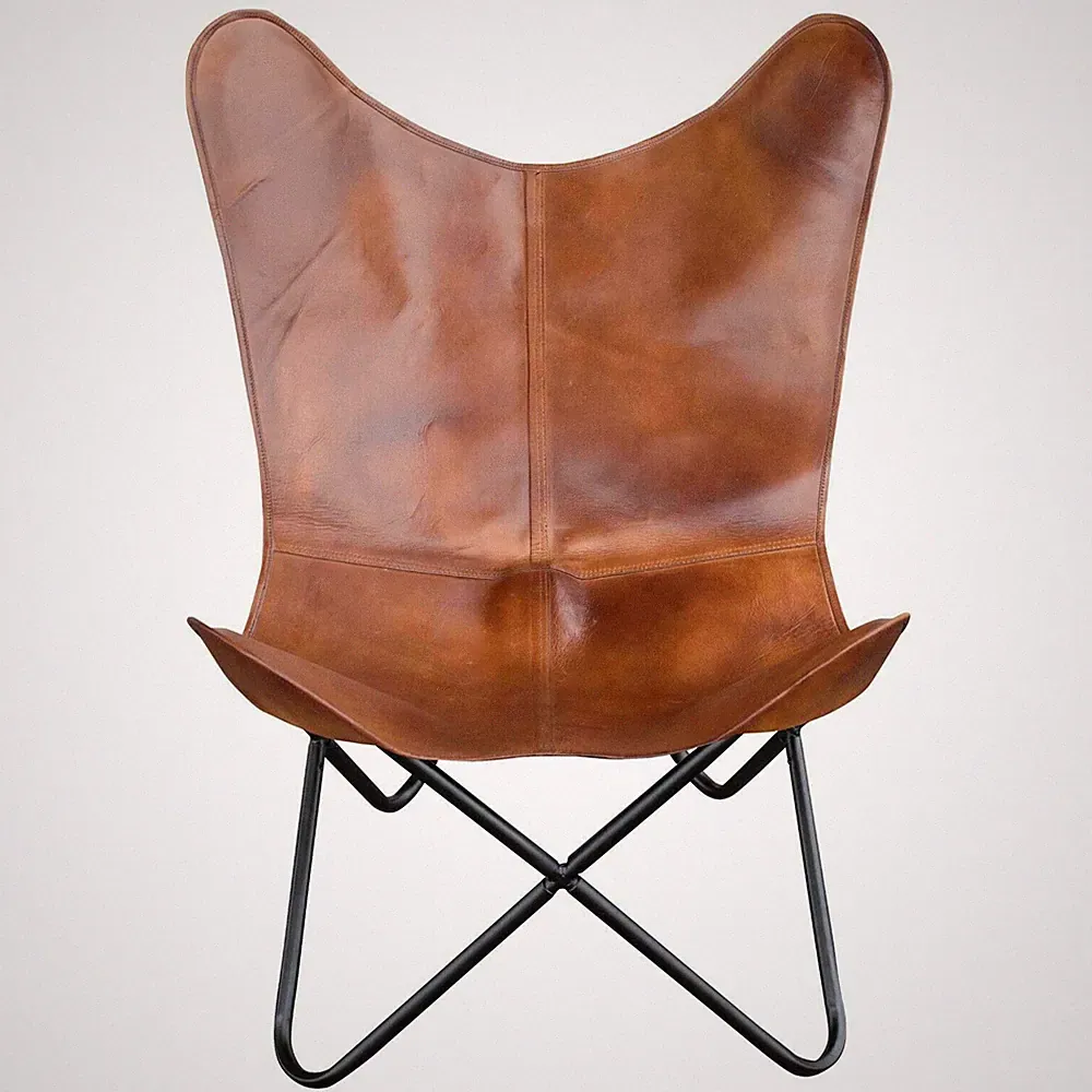 Handmade Vintage Leather Butterfly Full Folding Chair Fully Relax able Arm Chair