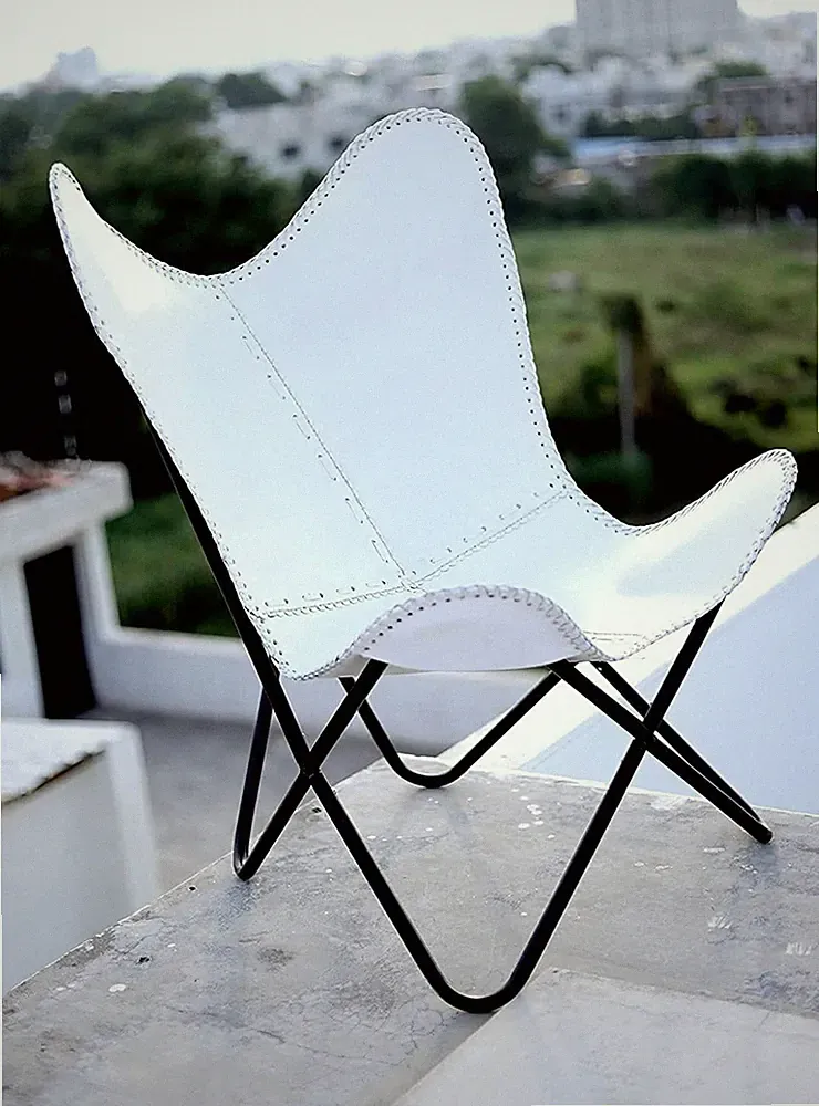 Handmade Vintage White Leather Butterfly Chair Relax Arm Chair Replacement Cover