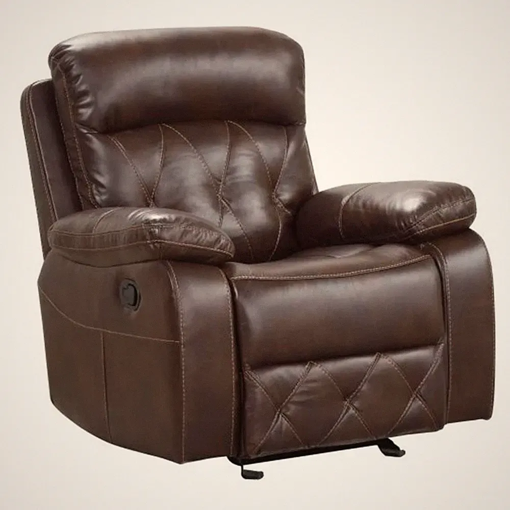 Kesy Manual Glider Recliner Chair-Pillow Top Arms-Brown Faux Leather