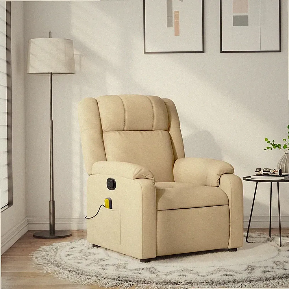 Massage Recliner Chair Cream Fabric