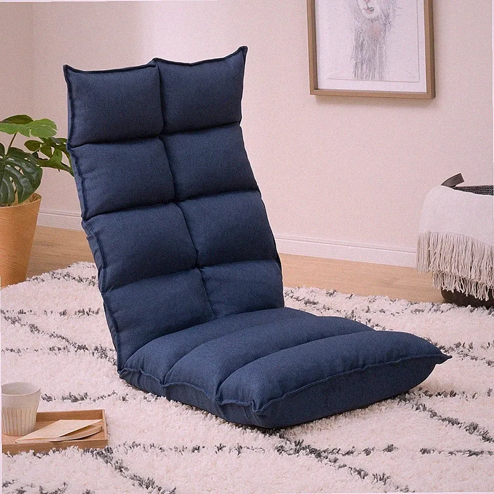 NITORI Zaisu Floor Chair Neck & High-Back Reclining Chair Navy New #801EK70