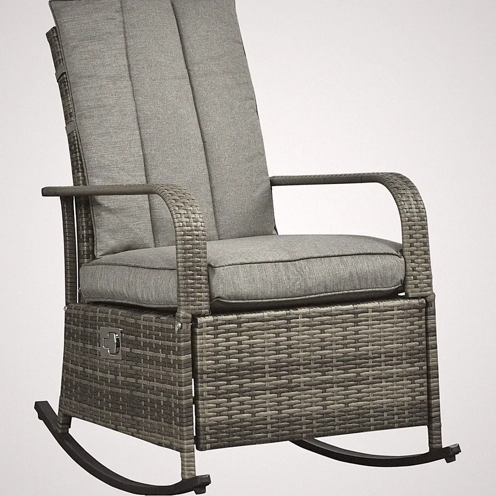 PE Rattan Rocking Recliner, Gray, 352lb Capacity