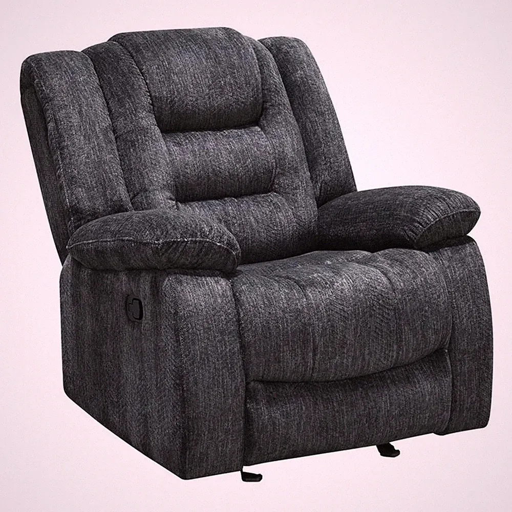 Pemberly Row Polyester Blend Velvet Fabric Glider Recliner in Gray