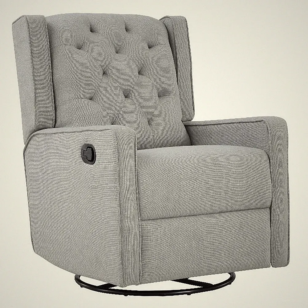 Pemberly Row Wood Fabric Tufted Gliding Swivel Recliner in Woven Gray Finish