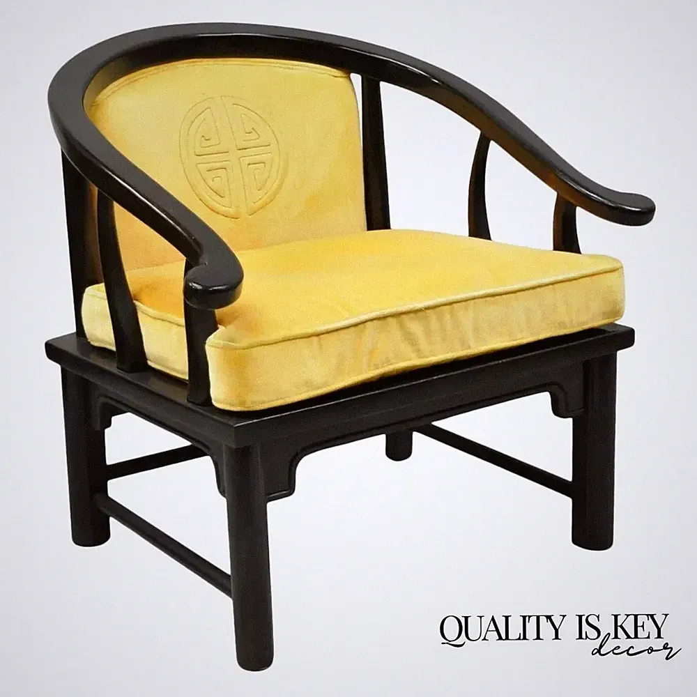 Vintage Century Chinoiserie James Mont Style Asian Horseshoe Ming Lounge Chair