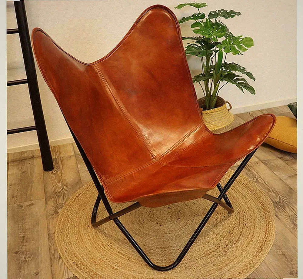Vintage Genuine Ten Leather Butterfly Chair Indoor Outdoor Chair Fully Foldable