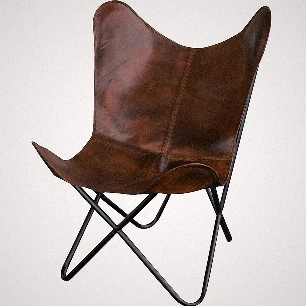 Vintage Leather Butterfly Chair Brown leather Handmade Folding Relax Arm Chair